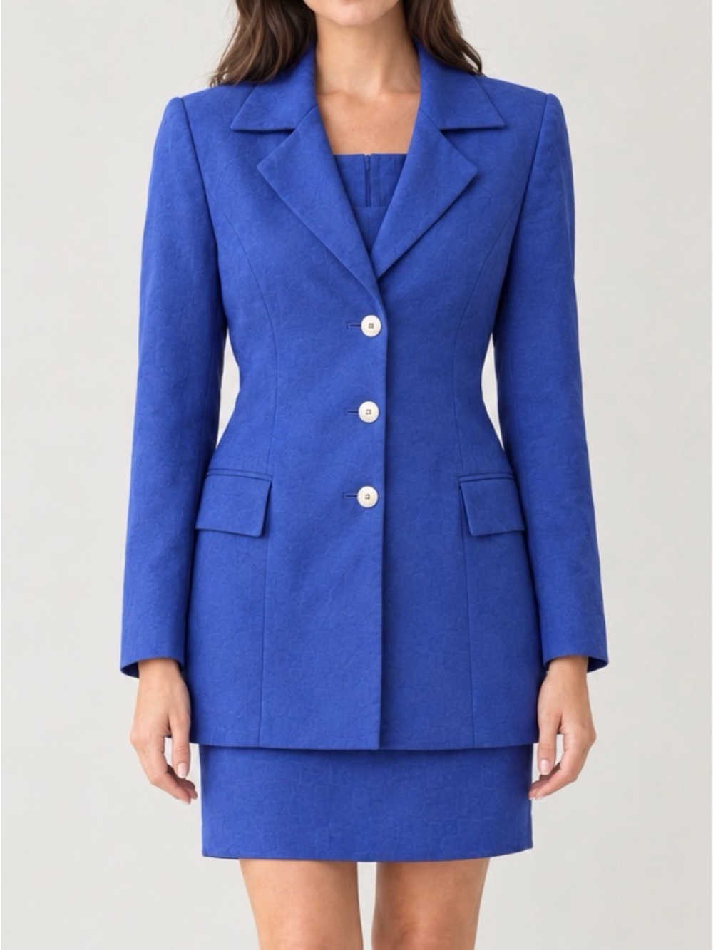 Vintage (pre-2008) Dana Bachman 100% Silk Cobalt Blue Tailored Blazer & Dress - Picture 7 of 7